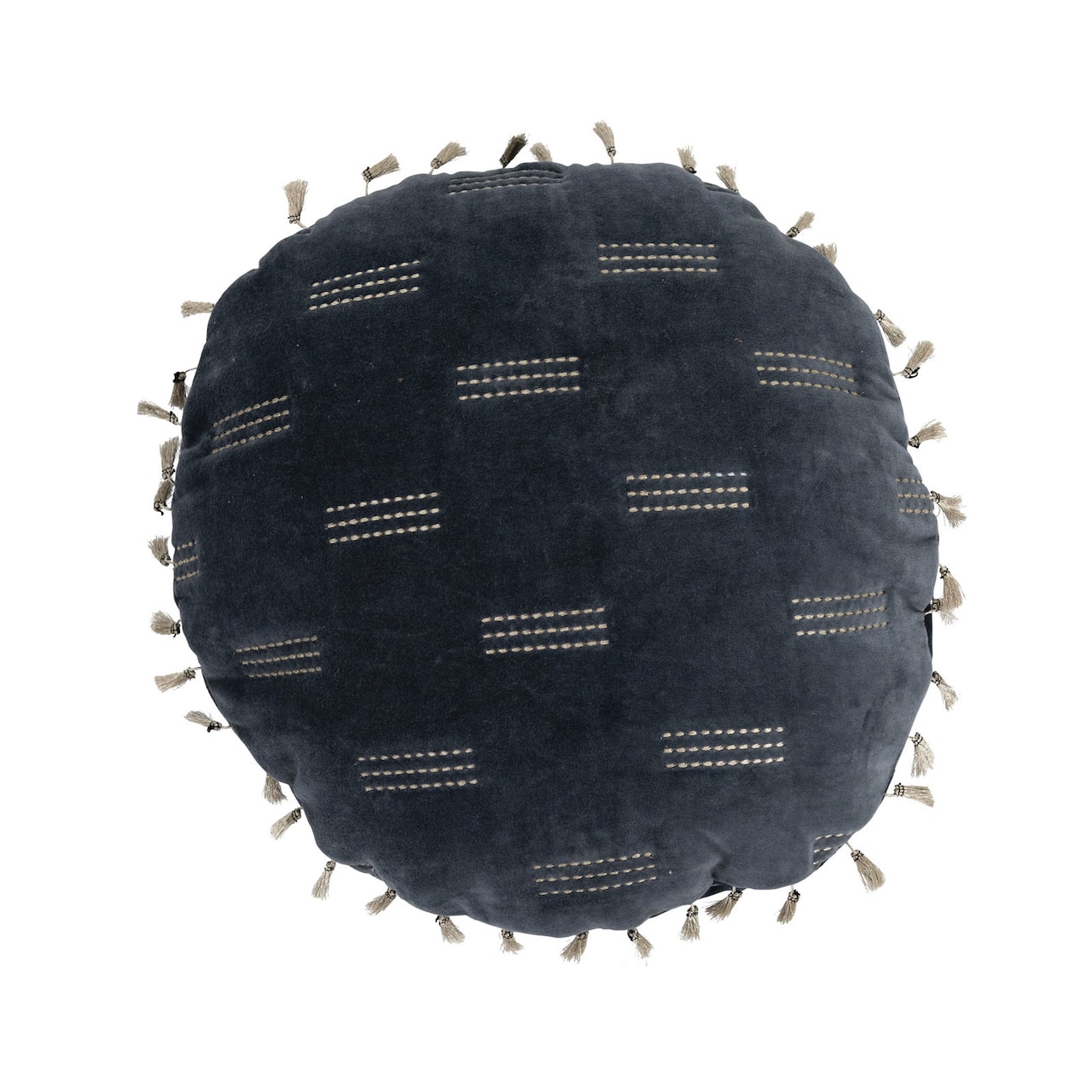 Hello Honey® Blue & Gold Metallic Embroidery Cotton Velvet Pillow with Tassels